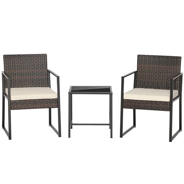 Image of Costway | 3-Piece Patio Furniture Set Heavy Duty Cushioned Wicker Rattan Chairs Table Outdoor | Rona