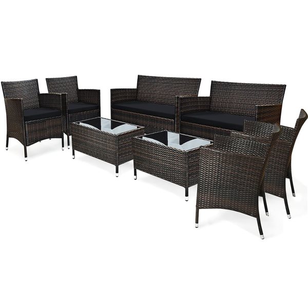 Image of Costway | 8-Piece Rattan Patio Furniture Set Cushioned Sofa Chair Coffee Table Black | Rona