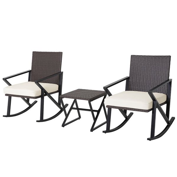 Image of Costway | 3-Piece Rattan Patio Wicker Rocking Chairs Table Bistro Set Cushioned Rocker Garden | Rona