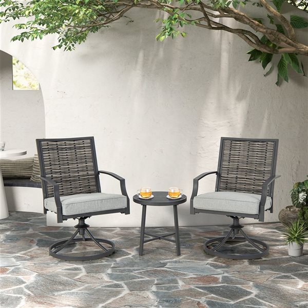 Costway 3 Piece Patio Swivel Chair Set Coffee Table Wicker Cushioned Seat Balcony Porch Np11212