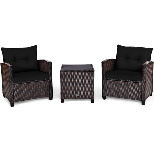 Image of Costway | 3-Piece Rattan Patio Furniture Set Cushion Conversation Set Sofa Coffee Table Black | Rona