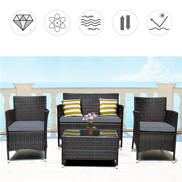 Costway 8-piece Rattan Patio Furniture Set Cushioned Sofa Chair Coffee Table Garden Grey