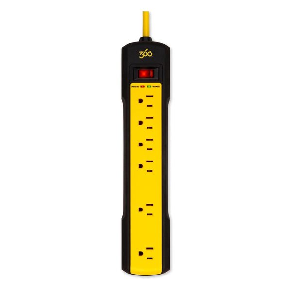 Barre d'alimentation parasurtenseur 6 prises Pro de 360 Electrical 120-V cordon 8 pi, jaune