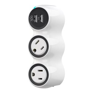 Prise de courant double rotative PowerCurve Mini 2e génération par 360 Electrical avec 2 ports USB 3,4 A, blanc