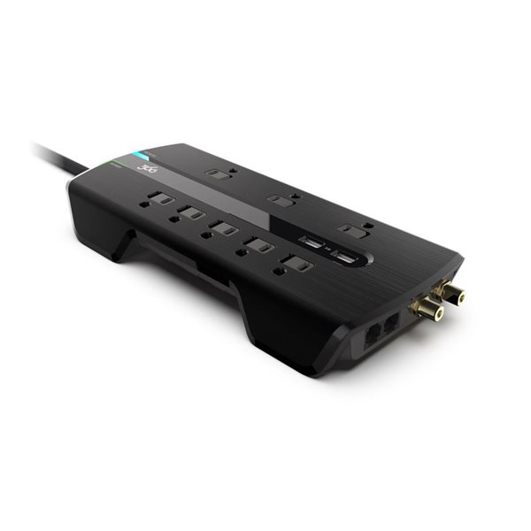 Bloc de surtension 8 prises Director 360 Electrical 2 ports USB 3,4A pour câbles coaxiaux et RJ11/RJ45 cordon 6 pi, noir