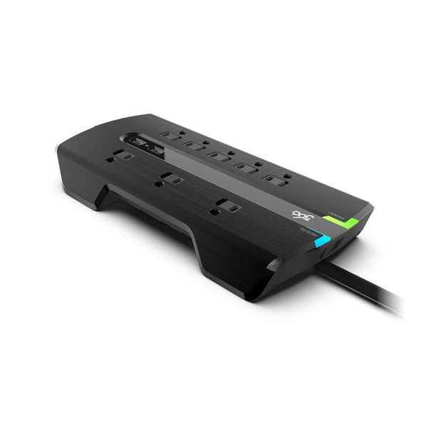 Bloc de surtension 8 prises Director 360 Electrical 2 ports USB 3,4A pour câbles coaxiaux et RJ11/RJ45 cordon 6 pi, noir