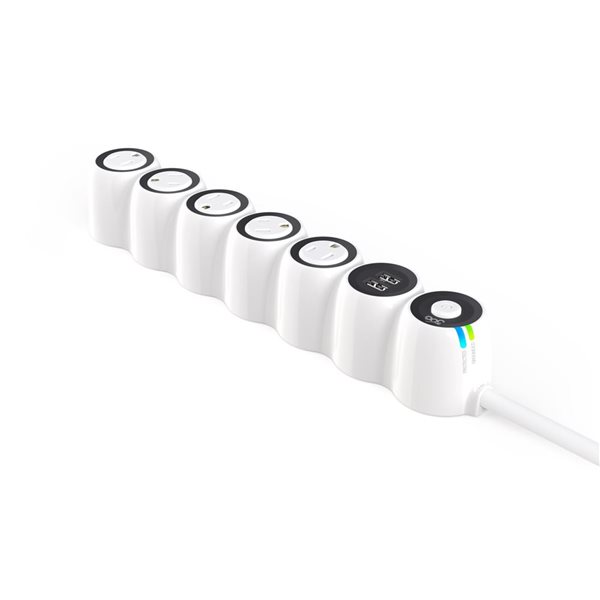 Barre d'alimentation parasurtenseur 5 prises rotatives PowerCurve de 360 Electrical 2 ports USB 2,4A cordon 4 pi, blanc