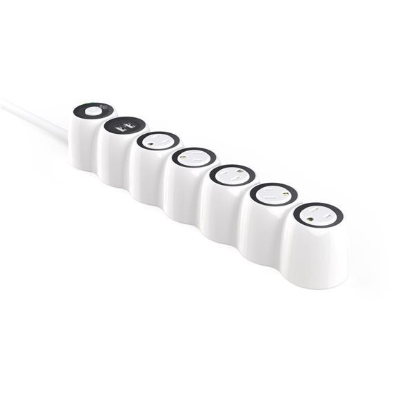 360 Electrical PowerCurve 5-Outlet Rotating Surge Strip with 2 x 2.4A USB ports and 4-ft Cord - White