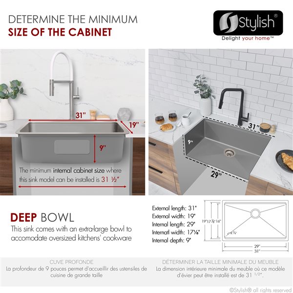 Stylish Completo S-131W 31-in Drop-in/Undermount Stainless Steel Workstation Kitchen Sink