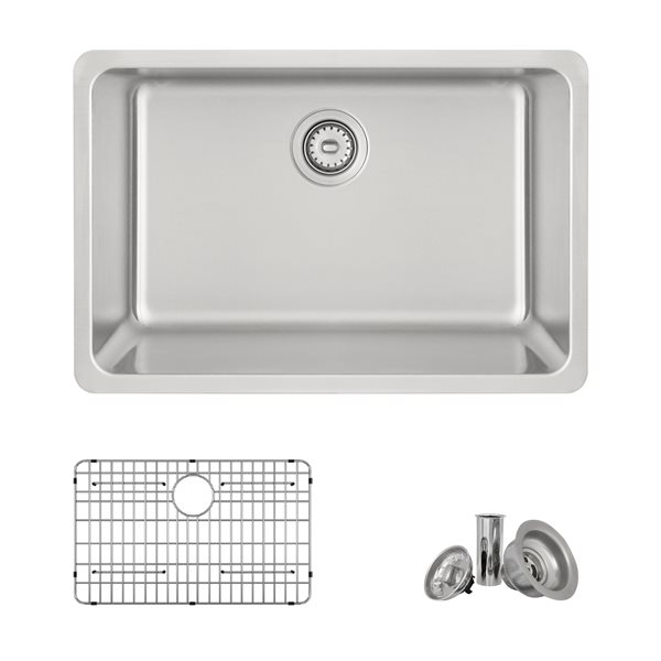 Stylish 27-in Single Bowl Dual-Mount Stainless Steel Kitchen Sink With Grid