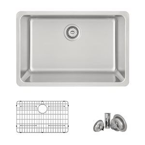 Stylish 27-in Single Bowl Dual-Mount Stainless Steel Kitchen Sink With Grid