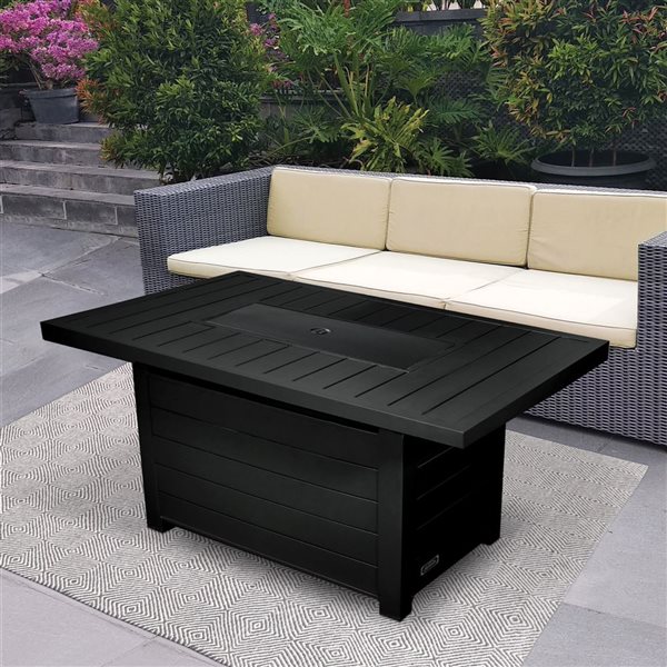 Table-foyer Serenity par Sunbeam rectangle en aluminiu, noir au propane liquide 50 000 BTU, 50 × 24,6 × 32 po