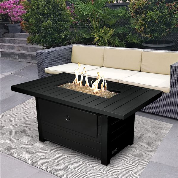 Table-foyer Serenity par Sunbeam rectangle en aluminiu, noir au propane liquide 50 000 BTU, 50 × 24,6 × 32 po