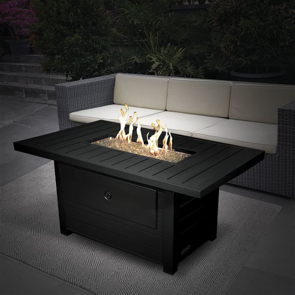 Table-foyer Serenity par Sunbeam rectangle en aluminiu, noir au propane liquide 50 000 BTU, 50 × 24,6 × 32 po