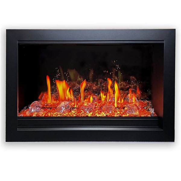 Litedeer Homes LiteStar 33-in Wall-Mount LED Smart Electric Fireplace Insert with Reflective Amber Glass - Black