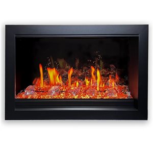 Litedeer Homes LiteStar 33-in Wall-Mount LED Smart Electric Fireplace Insert with Reflective Amber Glass - Black