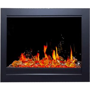 Litedeer Homes LiteStar 30-in Wall-Mount LED Smart Electric Fireplace Insert with Reflective Amber Glass - Black
