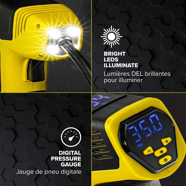 Gonfleur de pneu rechargeable Bullseye Pro 150 PSI jaune