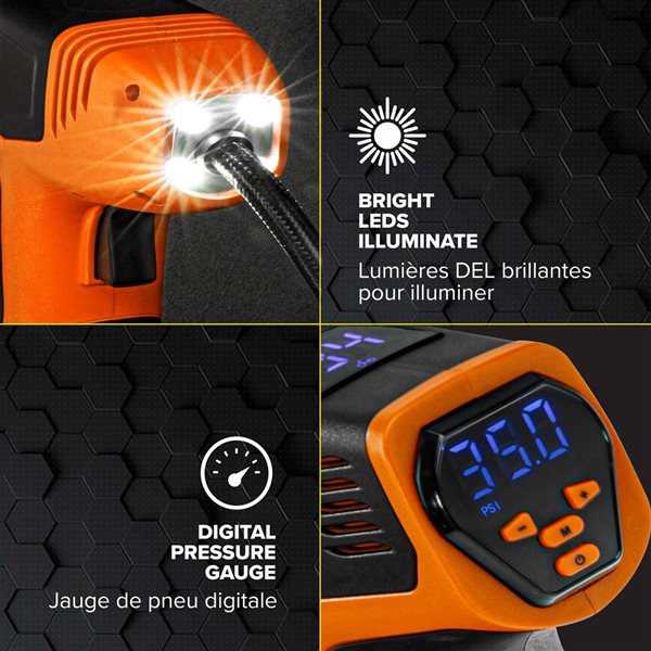 Gonfleur de pneu rechargeable Bullseye Pro 150 PSI orange