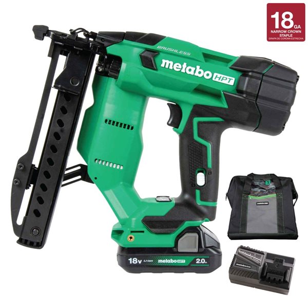 Agrafeuse sans fil Metabo HPT 18 V MultiVolt sans balais couronne étroite 1/4 po de calibre 18