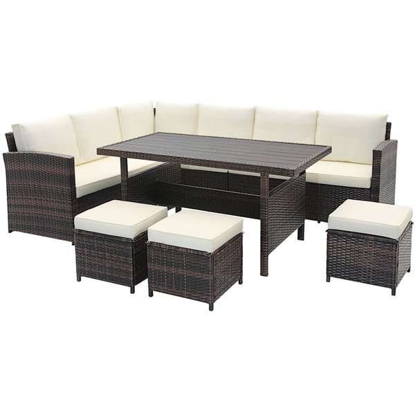 Costway 7-piece Rattan Patio Conversation Set With  Sectional Sofa and Coffee Table - White