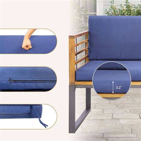 Costway 4-piece Patio Acacia Wood Chair Table and Loveseat - Blue