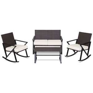 Costway 4-piece Patio Rattan Wicker Rocking Chairs, Loveseat and Table - White