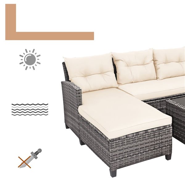 Costway 4-piece Patio Rattan Furniture Set Sofa with Ottoman ans Table - White