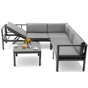Costway 3-piece Patio Aluminum Conversation Set with Sofa and Table - Gray
