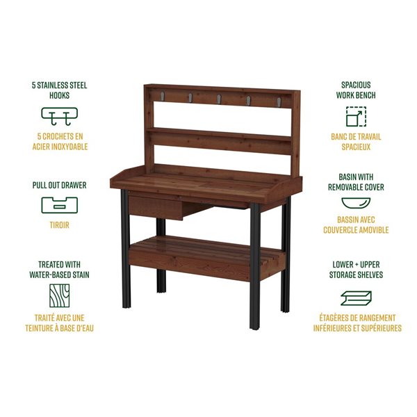 Vita Brown Cedar Potting Bench with Two Shelves