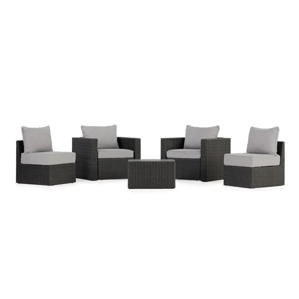 Ensemble de patio extérieur osier de résine gris par Transformer Table