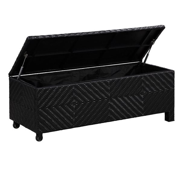 Banc-coffre de terrasse Patioflare en osier noir rembourré 60 gallons