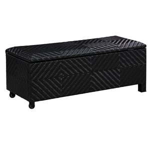 Patioflare 60-Gallon Black Padded Wicker Deck Box-Bench Combo