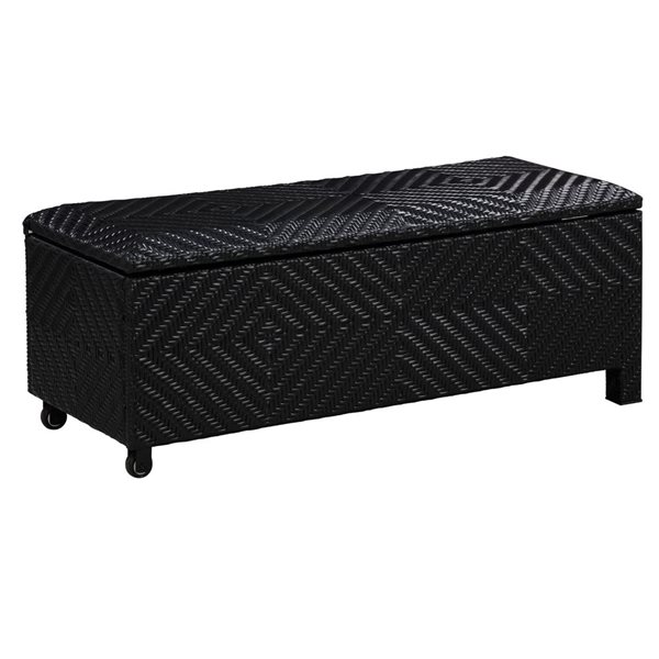 Banc-coffre de terrasse Patioflare en osier noir rembourré 60 gallons