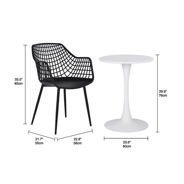 Patioflare Balcony Collection GRS Recycled Plastic Kana 3-Piece Bistro Set