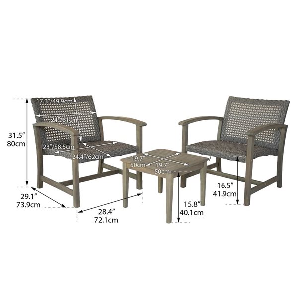 Patioflare Galena FSC Acacia Wood and Wicker 3-Piece Oversized Bistro Set