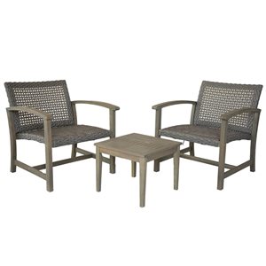 Ensemble style bistro 3 morceaux surdimensionné Galena de Patio Flare en bois d'acacia FSC et osier