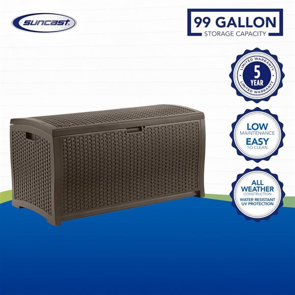 Coffre de rangement pour l'extérieur Suncast résine brune 99 gallons