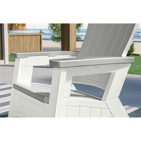 Chaise Adirondack Suncast blanche/grise avec rangement