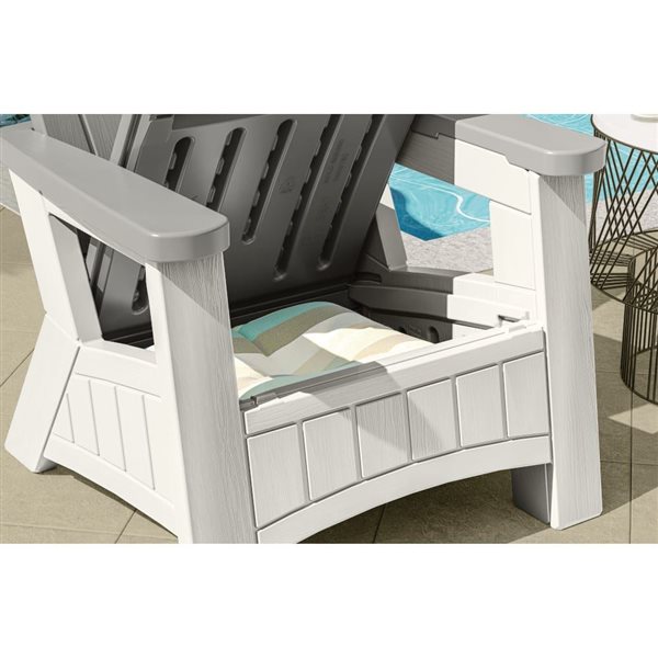 Chaise Adirondack Suncast blanche/grise avec rangement