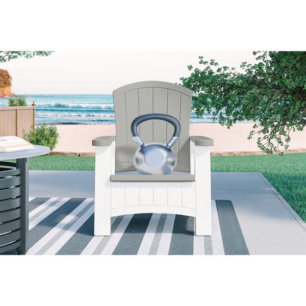 Chaise Adirondack Suncast blanche/grise avec rangement