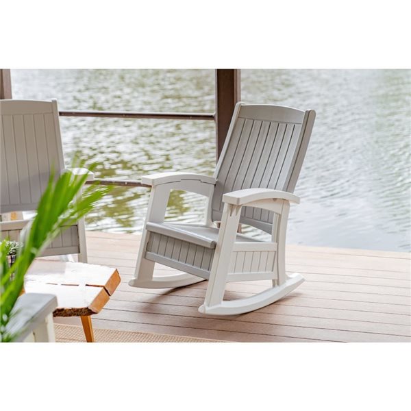 Suncast Grey/White Rocking Chair with Storage