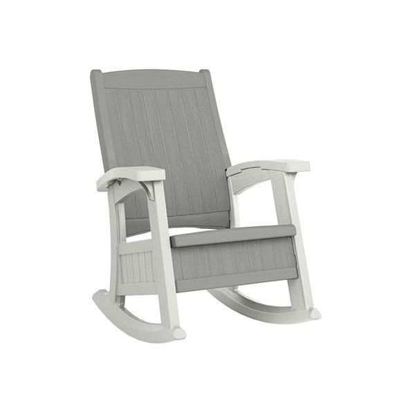 Chaise berçante Suncast grise/blanche avec rangement