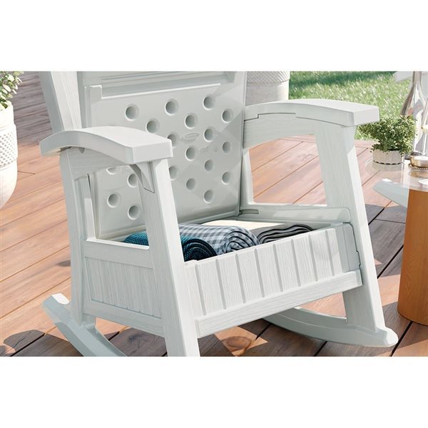 Chaise berçante Suncast blanche avec rangement