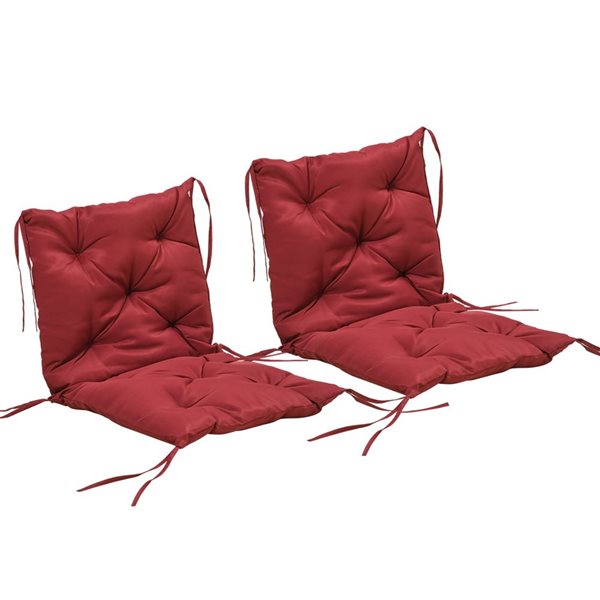 Jeu de 2 coussins de chaise de jardin Outsunny en polyester rouge vin avec dossier