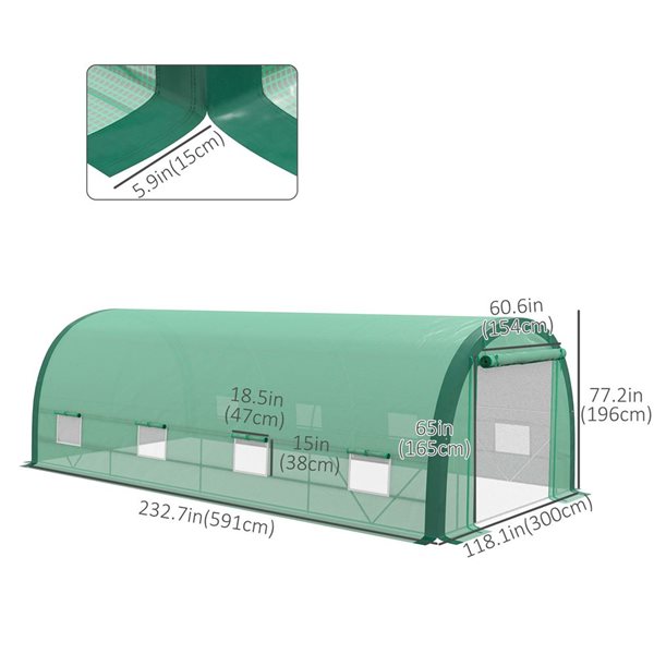 Outsunny 19.5 x 10-ft Upgraded Galvanized Steel/Polyethylene Tunnel Greenhouse with Mesh Door