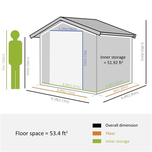 Outsunny 9 x 6-ft Dark Grey Galvanized Steel Garden Storage Shed Tool House