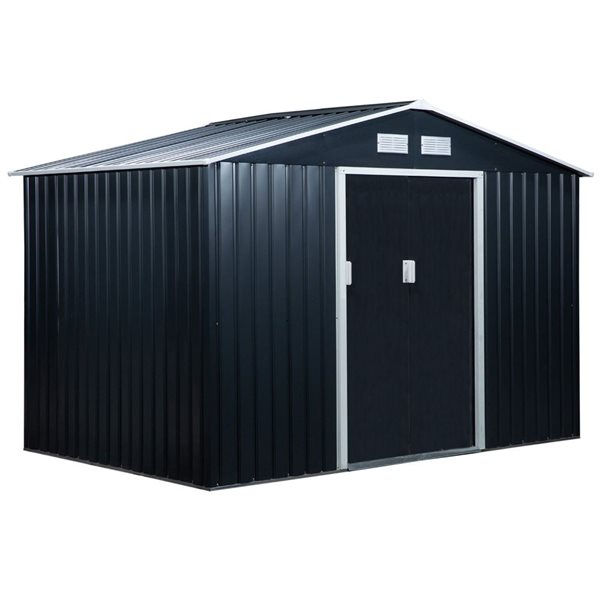 Outsunny 9 x 6-ft Dark Grey Galvanized Steel Garden Storage Shed Tool House