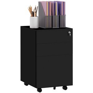 Vinsetto Black Steel 3-Drawer File Cabinet with Lock and Hanging Bar for Letter and Legal Size