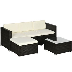 Outsunny 3-Piece PE Wicker Patio Conversation Set with Off-White Polyester Cushions  Included